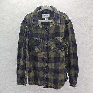 Sonoma Buffalo Check Flannel Button Up Shirt Youth Size Small Green &‎ Navy